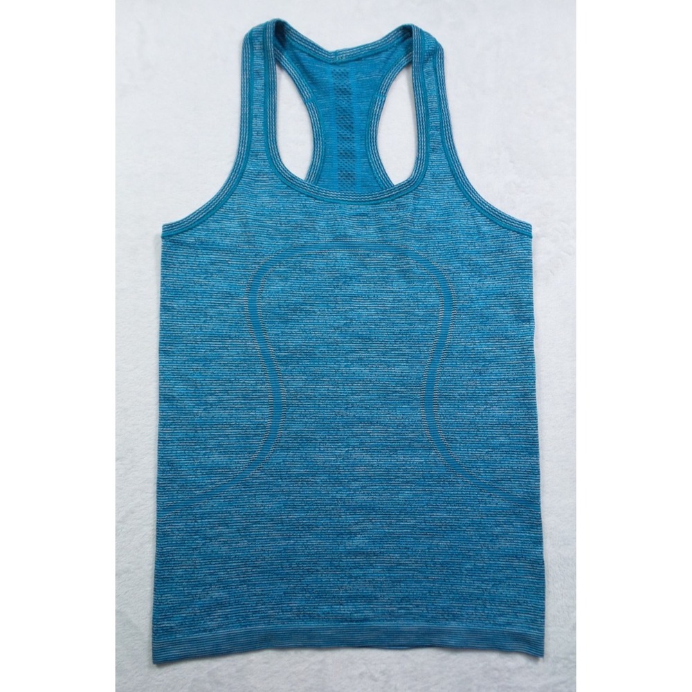 Lululemon Top Womens Size 6 Blue Black Swiftly Tech Racerback Tank Stretch